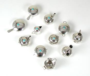 Navajo Handmade Sterling Silver and Turquioise Miniature Set