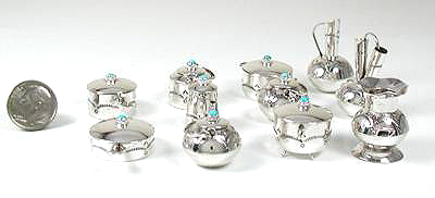 Navajo Handmade Sterling Silver and Turquioise Miniature Set