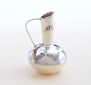 Navajo Handmade Sterling Silver and Turquioise Miniature Frying Pan