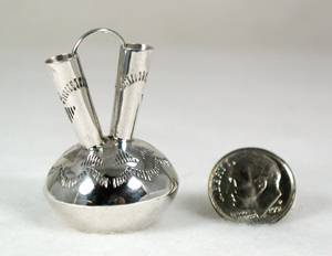Navajo Handmade Sterling Silver and Turquioise Miniature Wedding Vase