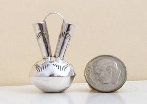 Navajo Handmade Sterling Silver and Turquioise Miniature Wedding Vase