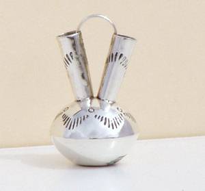Navajo Handmade Sterling Silver and Turquioise Miniature Wedding Vase
