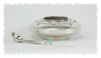 Navajo sterling silver salt cellar with spoon