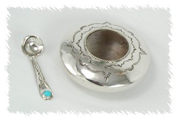 Navajo sterling silver salt cellar with spoon