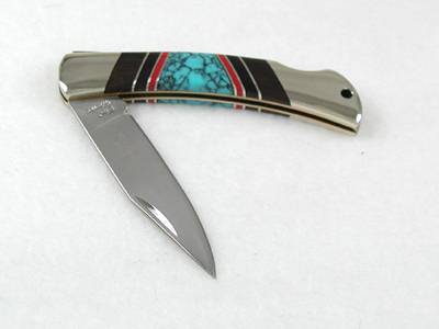Navajo Inlay Steel Warrior Pocket Knife with inlay handle.