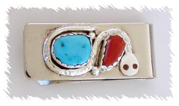 Zuni Snake Money Clip Sterling Silver and Turquoise