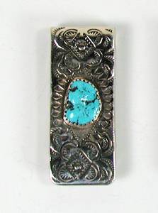 Hand made Native American Indian Jewelry; Navajo Sterling Silver  and Turquoise Nugget Money Clip
