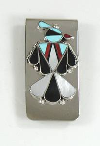 Hand made Native American Indian Jewelry; Zuni Sterling Silver Thunderbird Money Clip