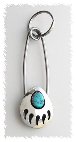 Sterling Silver  and Turquoise Bearpaw Key Ring