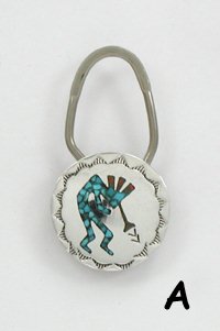 Hand made Native American Indian Jewelry; Navajo Sterling Silver  chip inlay kokopelli key ring