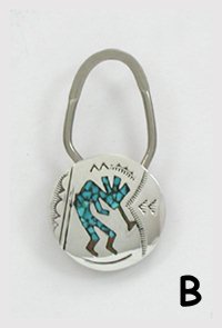 Hand made Native American Indian Jewelry; Navajo Sterling Silver  chip inlay kokopelli key ring