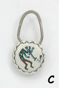 Hand made Native American Indian Jewelry; Navajo Sterling Silver  chip inlay kokopelli key ring