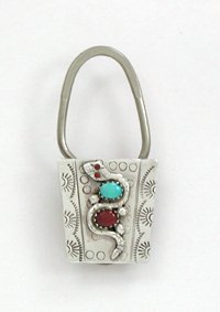 Hand made Native American Indian Jewelry; Zuni Sterling Silver  and Turquoise Snake  Key Ring