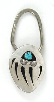 Hand made Native American Indian Jewelry; Navajo Sterling Silver  and Turquoise Bearpaw Key Ring