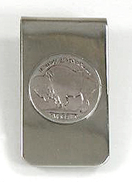 Hand made Native American Indian Jewelry; Navajo Sterling Silver Buffalo Nickel Money Clip