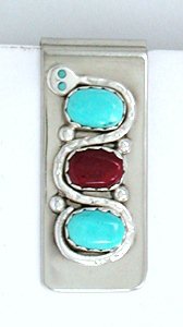 Zuni Snake Money Clip Sterling Silver and Turquoise