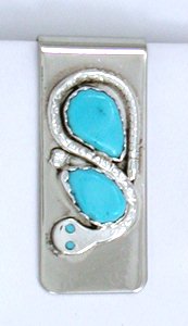 Zuni Snake Money Clip Sterling Silver and Turquoise