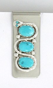 Zuni Snake Money Clip Sterling Silver and Turquoise