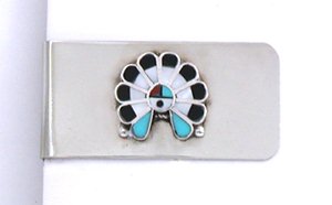 Hand made Native American Indian Jewelry; Navajo Sterling Silver  and Turquoise Bearpaw Money Clip