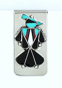Hand made Native American Indian Jewelry; Zuni Sterling Silver Thunderbird Money Clip