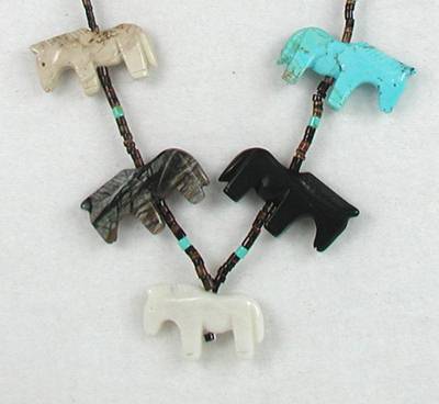 Navajo Heishi Horse Fetish Choker Necklace and Earrings