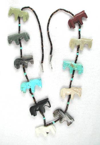 Navajo Heishi Horse Fetish Choker Necklace and Earrings