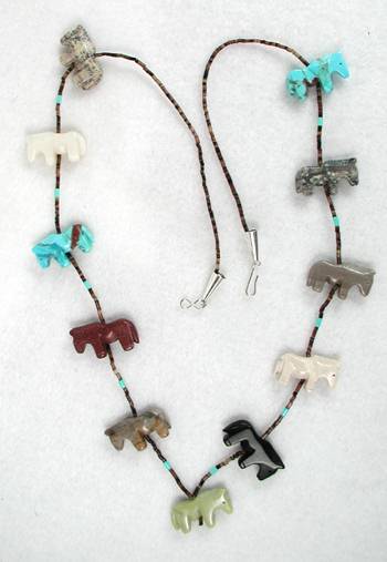 Navajo Heishi Horse Fetish Choker Necklace and Earrings