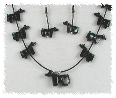 Navajo Heishi Horse Fetish Choker Necklace and Earrings