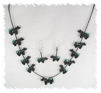 Navajo Heishi Horse Fetish Choker Necklace and Earrings