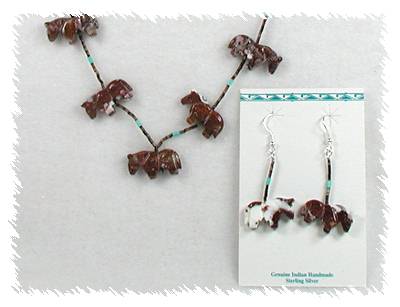 Navajo Heishi Horse Fetish Choker Necklace and Earrings