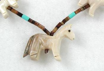 Navajo Heishi Ivory Horse Fetish Choker Necklace and Earrings by Hector Goodluck