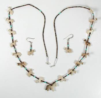 Navajo Heishi Ivory Horse Fetish Choker Necklace and Earrings by Hector Goodluck