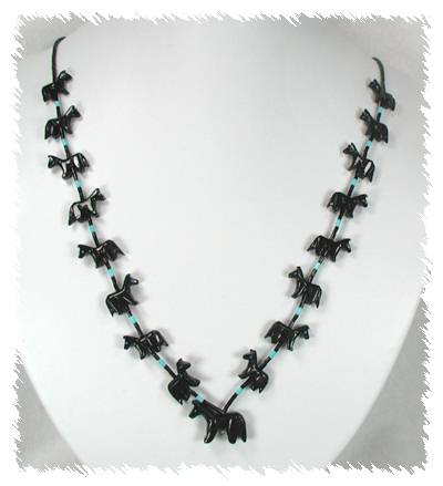Navajo Heishi Ivory Horse Fetish Choker Necklace and Earrings by Hector Goodluck