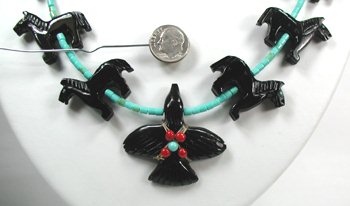 Navajo Heishi Jet Horse and Raven Fetish Necklace
