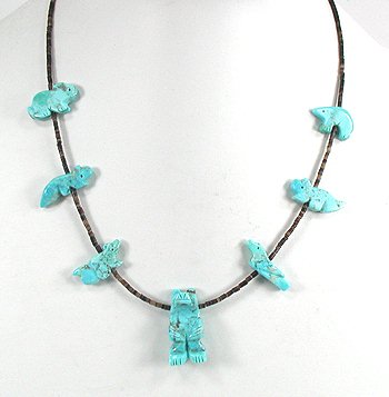 Navajo turquoise  animal Fetish Necklace by Corrine Ramirez