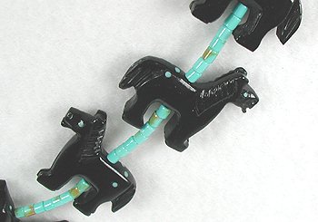 Navajo Heishi Jet Horse and Raven Fetish Necklace