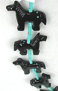 Navajo Heishi Jet Horse and Raven Fetish Necklace