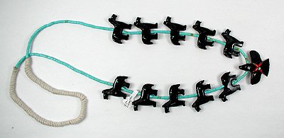 Navajo Heishi Jet Horse and Raven Fetish Necklace