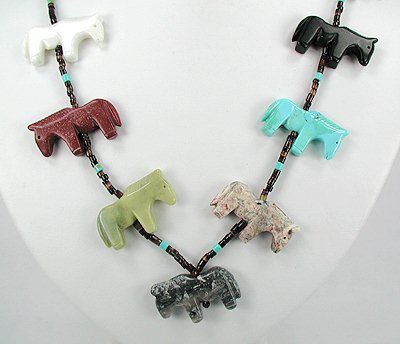 Navajo Heishi Horse Fetish Choker Necklace and Earrings
