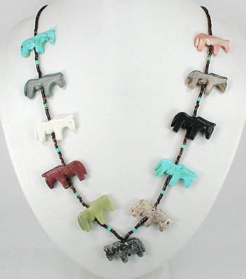 Navajo Heishi Horse Fetish Choker Necklace and Earrings