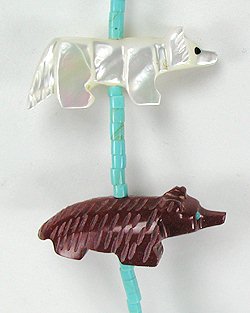 Navajo Heishi Six Directioins Animal Fetish Carving Necklace and Earings Set