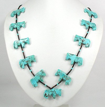 Navajo Heishi Horse Fetish Choker Necklace and Earrings