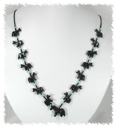 Navajo Heishi Ivory Horse Fetish Choker Necklace and Earrings by Hector Goodluck