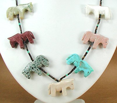 Navajo Heishi Horse Fetish Choker Necklace and Earrings