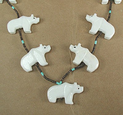 Navajo Heishi Ivory Horse Fetish Choker Necklace and Earrings by Hector Goodluck