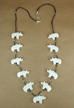 Navajo Heishi Ivory Horse Fetish Choker Necklace and Earrings by Hector Goodluck