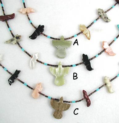 Navajo 9-Animal Fetish Necklace with Thunderbird Drop