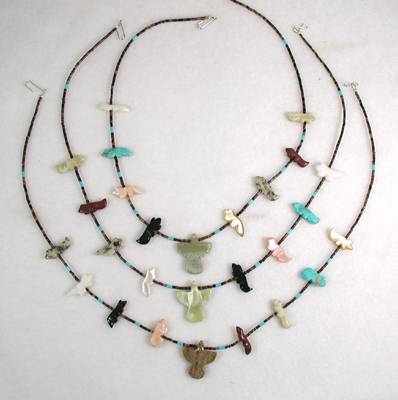 Navajo 9-Animal Fetish Necklace with Thunderbird Drop