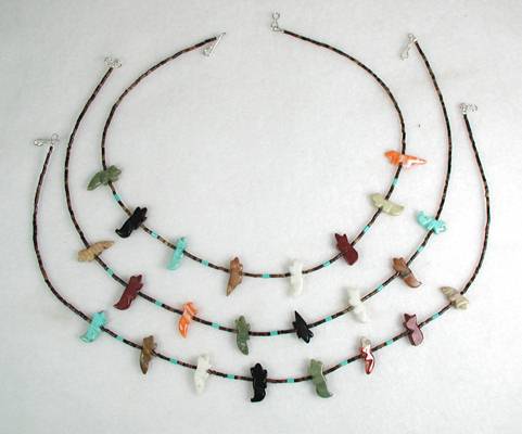 Navajo 9-Animal Fetish Necklace with Thunderbird Drop