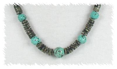 Santo Domingo Serpentine and Turquoise Gumball Necklace